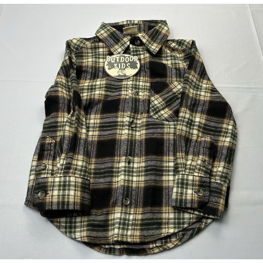 Outdoor‎ Kids XS Youth Flannel Shirt Black Olive Plaid NWT Rustic Lumberjack